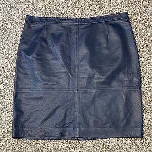 Pure Collection Navy Leather Pencil Skirt